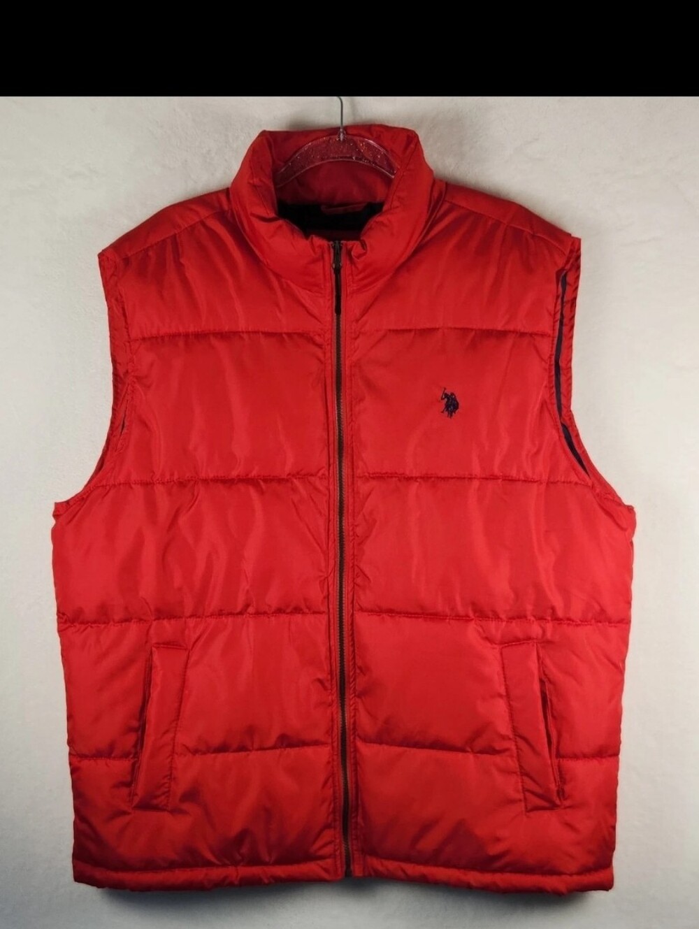US Polo Assn. Men's Puffer Vest, Red with Navy Blue Lining Zip Up Size XL